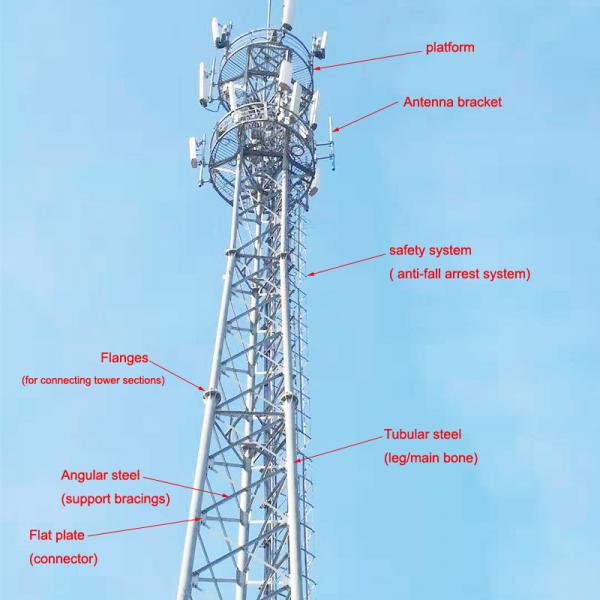 Quality 35m 3 Leg Tubular Telecom Steel Tower Q345 Q235 For Macrocell Antennas for sale