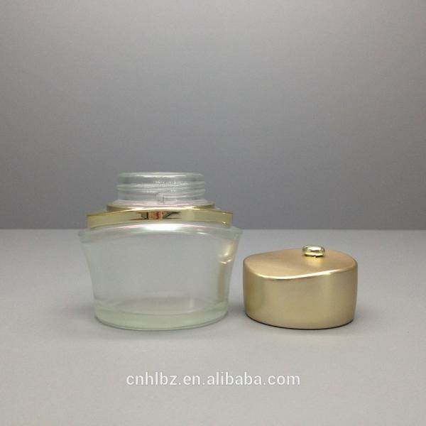 Quality OEM White frosted Cosmetic Packaging Glass Bottles and Jars with cap and pump for sale