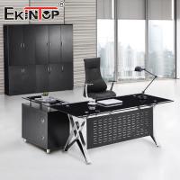 China Metal Modern Office Furniture Tempered Glass Desk Customized for Work factory