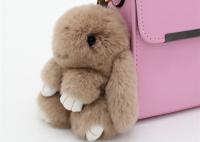 China Brown Plush Rabbit Fur Keychain 15 Cm Handmade Lightweight For Handbag factory