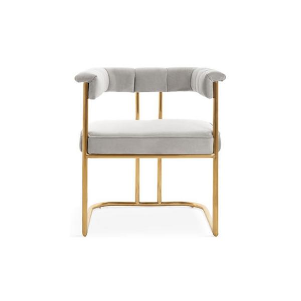 Quality American style high quality Gold brass plating metal base white PU fabric dining armrest chair for sale