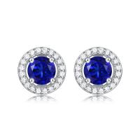 China Blue 925 Sterling Silver Zircon Round Gemstone Stud Earrings For Gift Giving factory