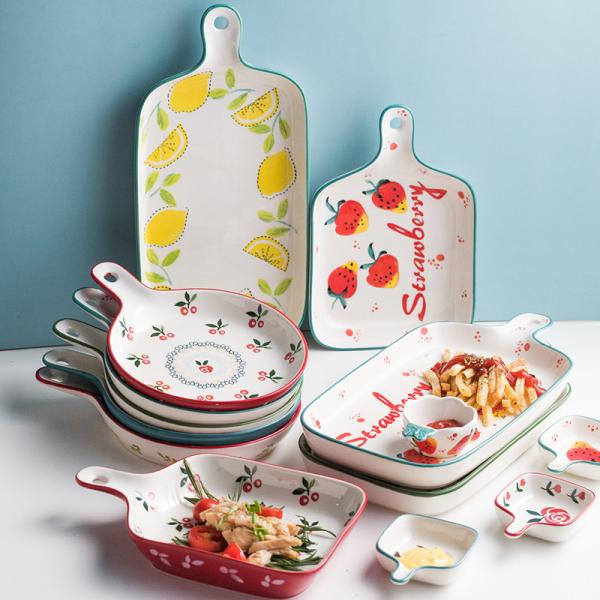 Quality Custom Printing Ceramic Plate Set , Pizza Ceramic Bake Pan With Double Handle for sale
