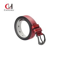 China Red Ladies Genuine Leather Belt Casual Classic 3.5cm Wide Alloy Pin Buckle factory