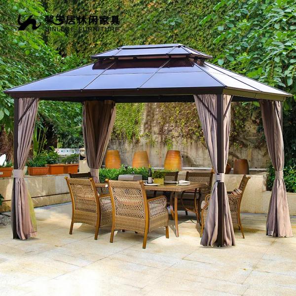 Quality Outdoor Aluminum Gazebo with Double-Tiered Roof Heavy-Duty Galvanized Steel Ceiling Nets for sale