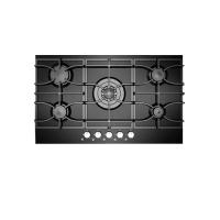China Electronic Ignition Built In Gas Hob 5 Burners With Heavy Duty Cast Iron Pan Support Panel Glass factory