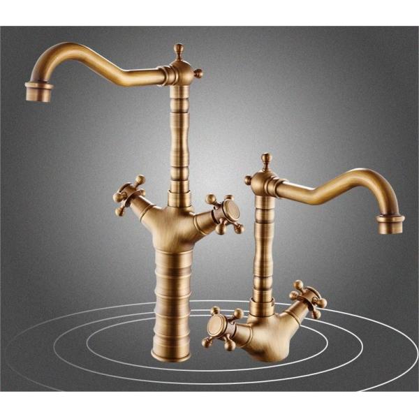 Quality Multilayer Plating Brushed Brass Bathroom Faucet Tap Retro Style Double Control for sale