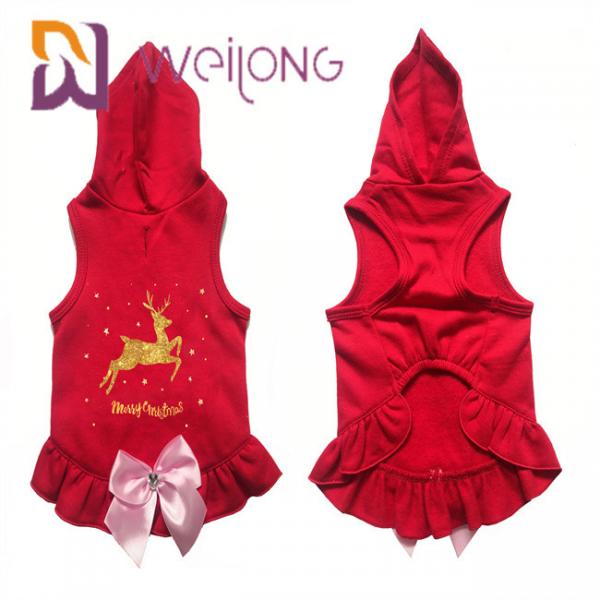 Quality Satin Bow Printed Golden Deer Dog Winter Coat Red Christmas Hoodie For Dogs cats for sale