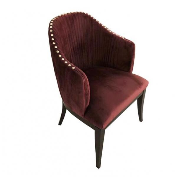 Quality Wholesale Red velvet fabric wooden dining chair with silver neilheads for sale