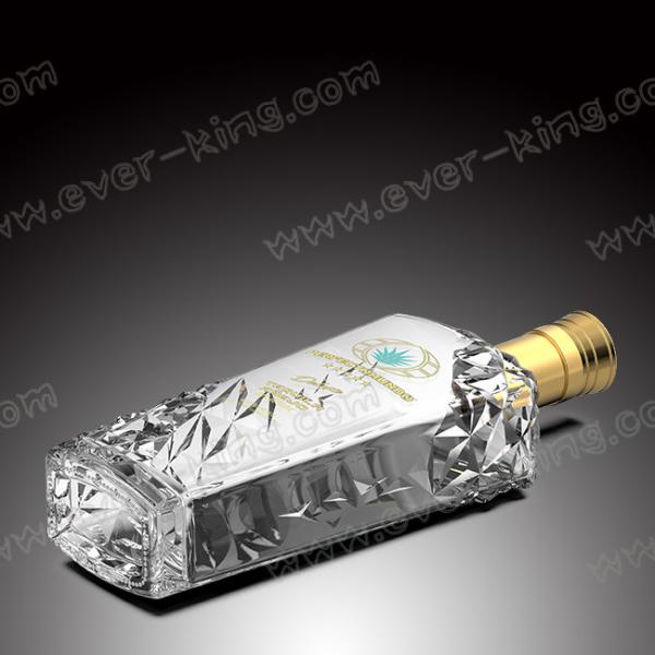 Quality Transparent Embossing Premium Bespoke Tequila Rectangular Bottle for sale