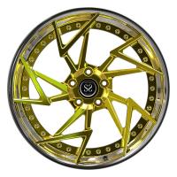 China Polish Barrel +Gold Brush Disc Staggered 21 22 inches 2-PC Forged Alloy Rims 13J 5x112 for sale