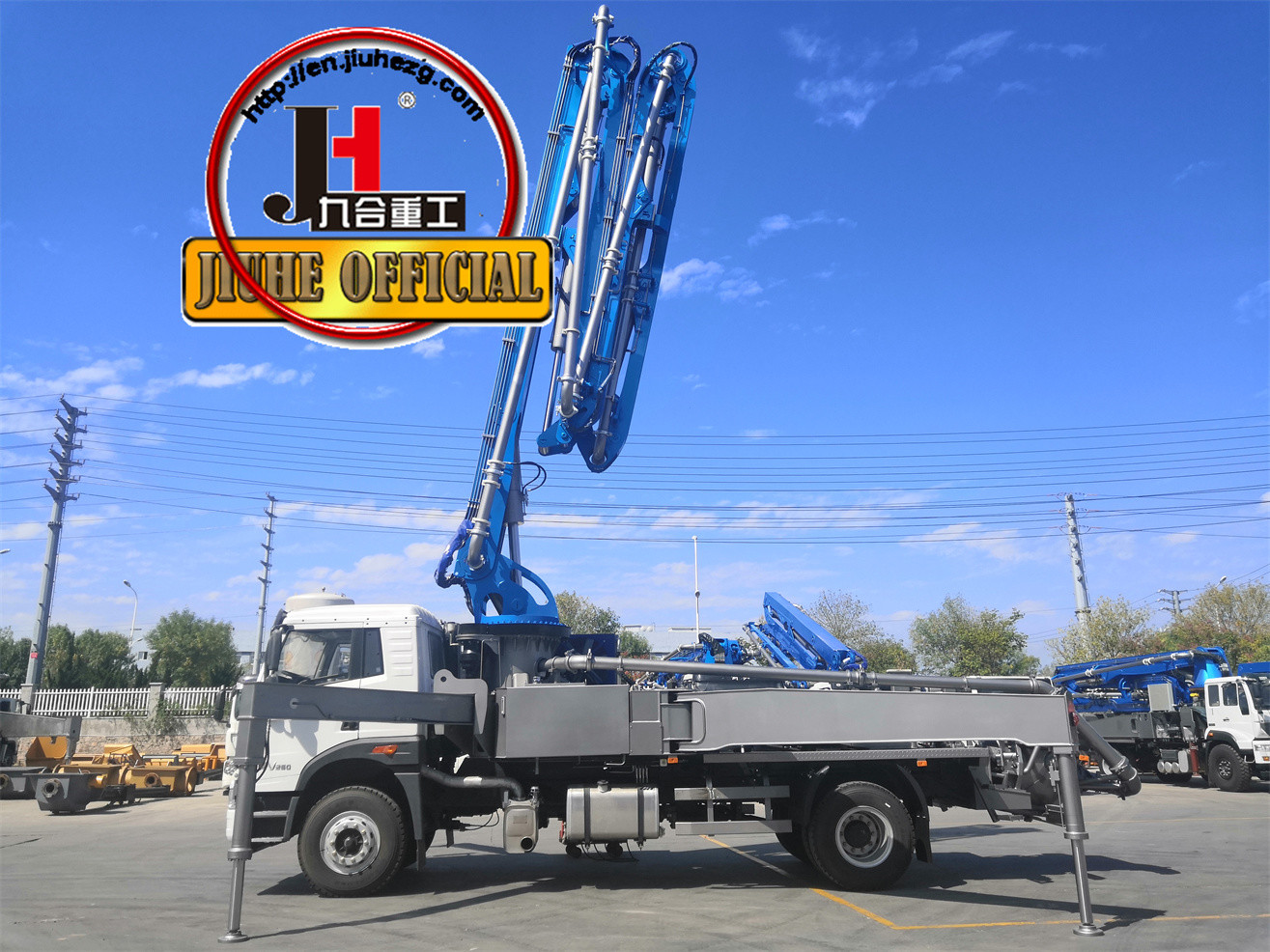 China JIUHE 38M concrete boom pump for trucks with flexible and big capacity pumping factory