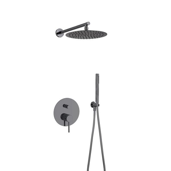 Quality OEM Rain Shower With Handle Brass Annular Knurl Gun Metal for sale