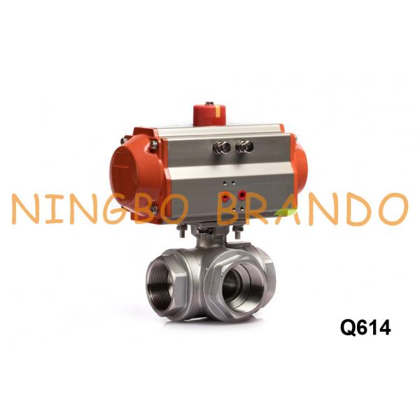 Quality 3 Way Stainless Steel Air Operated Ball Valve With Pneumatic Actuator for sale