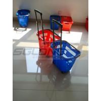 Quality Blue / Red Rolling Large Shopping Basket Long Handle For Supermarket for sale