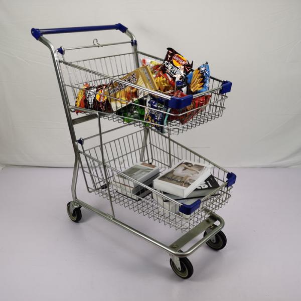 Quality Public Service Shopping Basket Trolley Q195 Steel Double Basket Cart for sale
