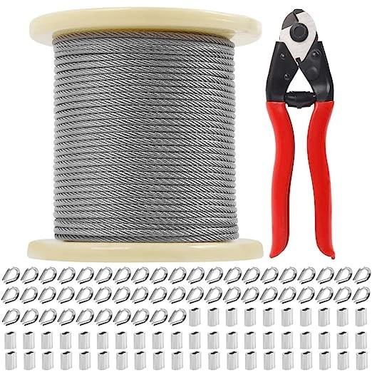 Quality 1/8" Stainless Steel Wire Spool With Cutter,328FT Aircraft Cable 7X7 Strands for sale