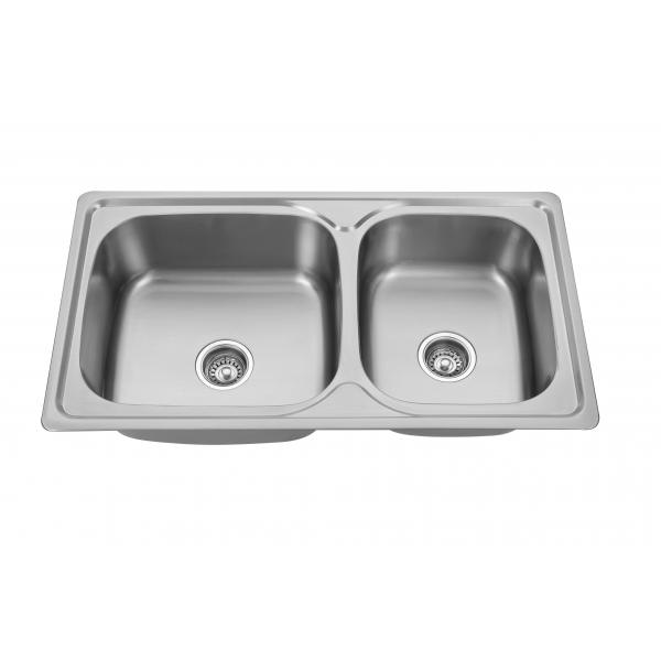 Quality 1 Hole Brushed Stainless Steel Double Bowl Sink for sale
