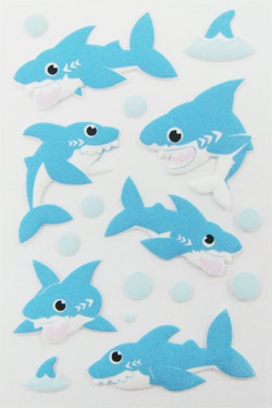 Quality Non Toxic Foam Puffy Animal Stickers DIY 3D Cartoon Shark Blue Colored for sale