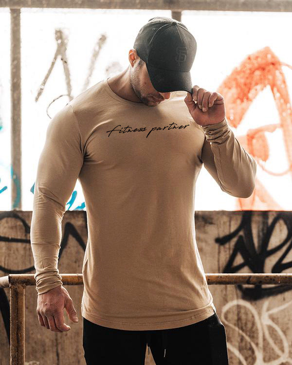China Muscle Sweatshirts Fit Long Sleeve T-shirt Quick Dry Long Sleeve Mens Stretch Slim Gym Workout Slim Men Cotton Casual Printed factory