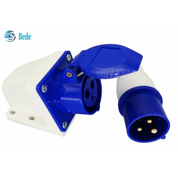 Quality 220-250V 16A Industrial Connector Male And Female Single Phase 2P+E Blue Color Wall Mounted Type for sale