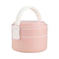 China Double-Layer Pink Portable Plastic Bento Lunch Box With Lid 1400ML Round factory