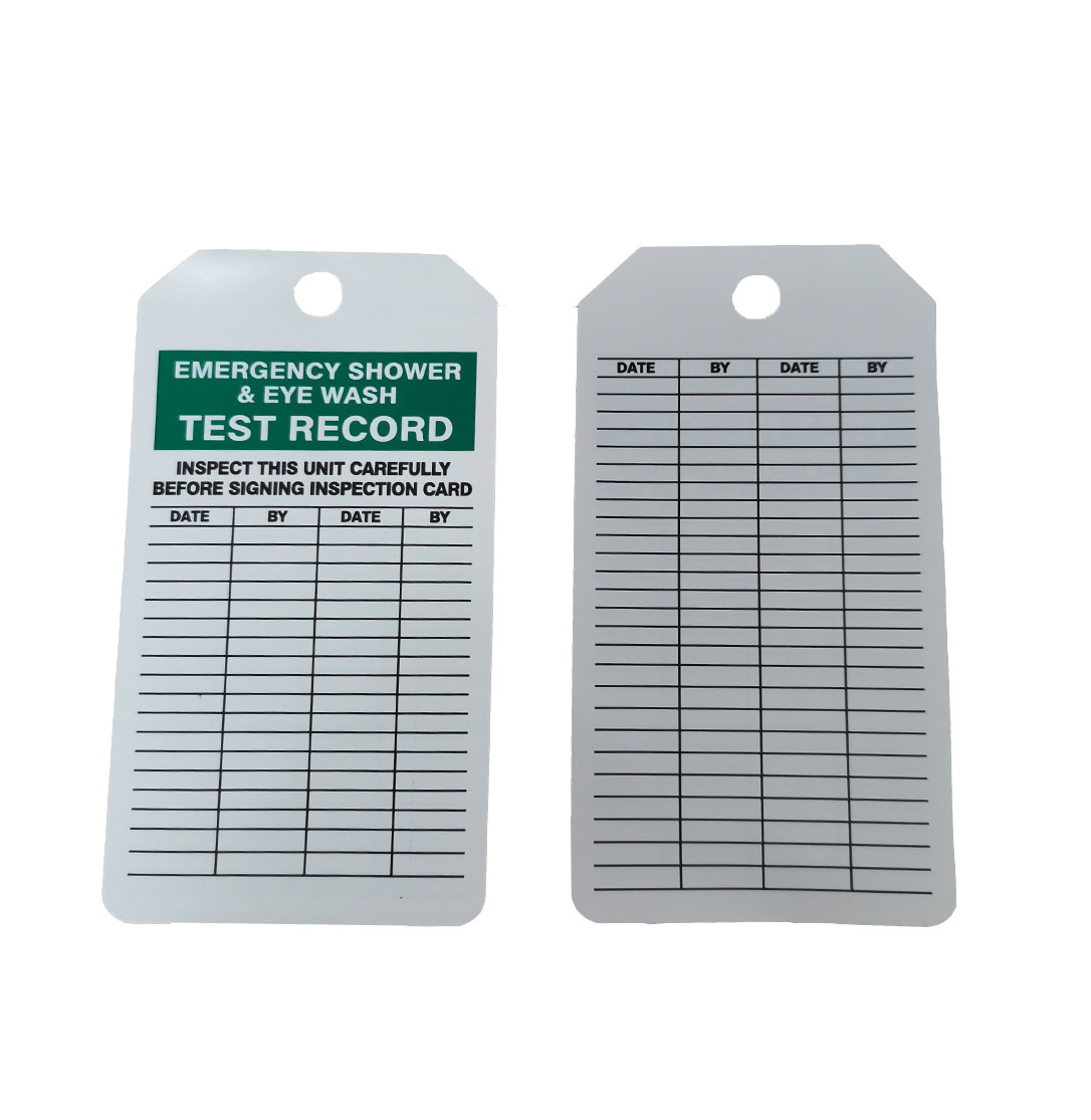 China 25/Pk Pf Cardstock PVC Hang Tag Inspection Records Tag Emergency Shower & Eye Wash factory