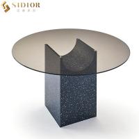 China 2.4m Length Modern Clear Tempered Glass Dining Table Marble Base factory