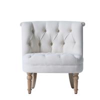 China 55cm Height White Button Tufted Fabric Occasional Chair With Solid Wood Base factory