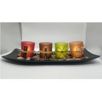 China Candle Holders  with 4 LED Tea Light Candles, Rocks and Tray factory