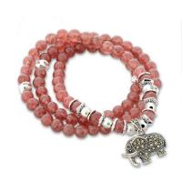 China Women 6mm Strawberry Quartz Beads 3 Rows Strand Bracelet with Silver Charm (042861W) factory