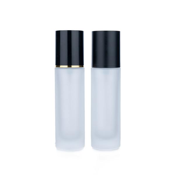 Quality 30ml Empty Foundation Bottle Simplicity Redefined Frosted Glass With Black Plastic Cap for sale