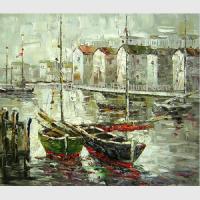 China Bright Hand Painted Boats Oil Painting At Low Tide , Modern Abstract Canvas Art factory