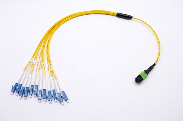 Quality 12 MPO/MTP-LC/APC SM 3.0mm Breakout Fiber Optic MPO/MTP Jumper with Yellow Jacket for sale
