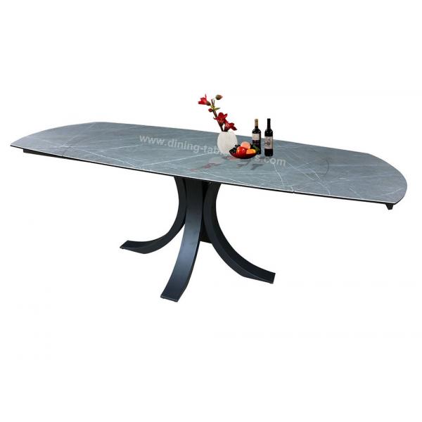 Quality 2.1 Meter Horsebelly Modern Extension Table Black Stylish Legs Ceramic Table Top for sale