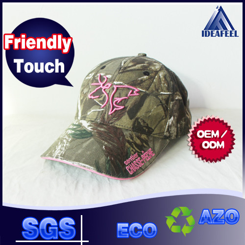China Forest Hunting Camo Unisex Baseball Caps With Pink 3D Embroidery Front Logo factory