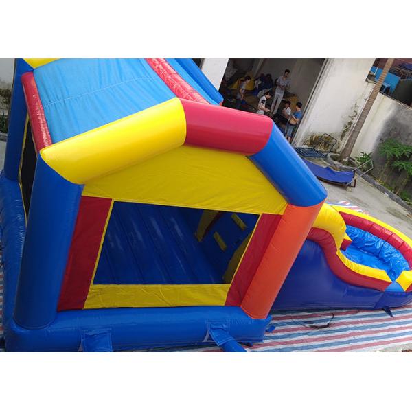 Quality Rainbow Combo Inflatable Bounce House Water Slide With Double Lane And Pool for sale