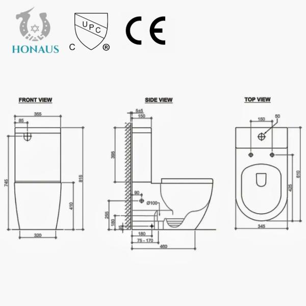 Quality ISO Modern 2 Piece Toilet Bowl Soft Cover Cyclone Flush Toilet For Hotel Home for sale