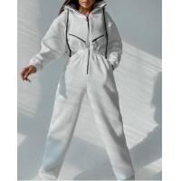 China Custom Clothing Factory China Casual Women'S Hooded Jumpsuit With Elasticband Pants Set for sale