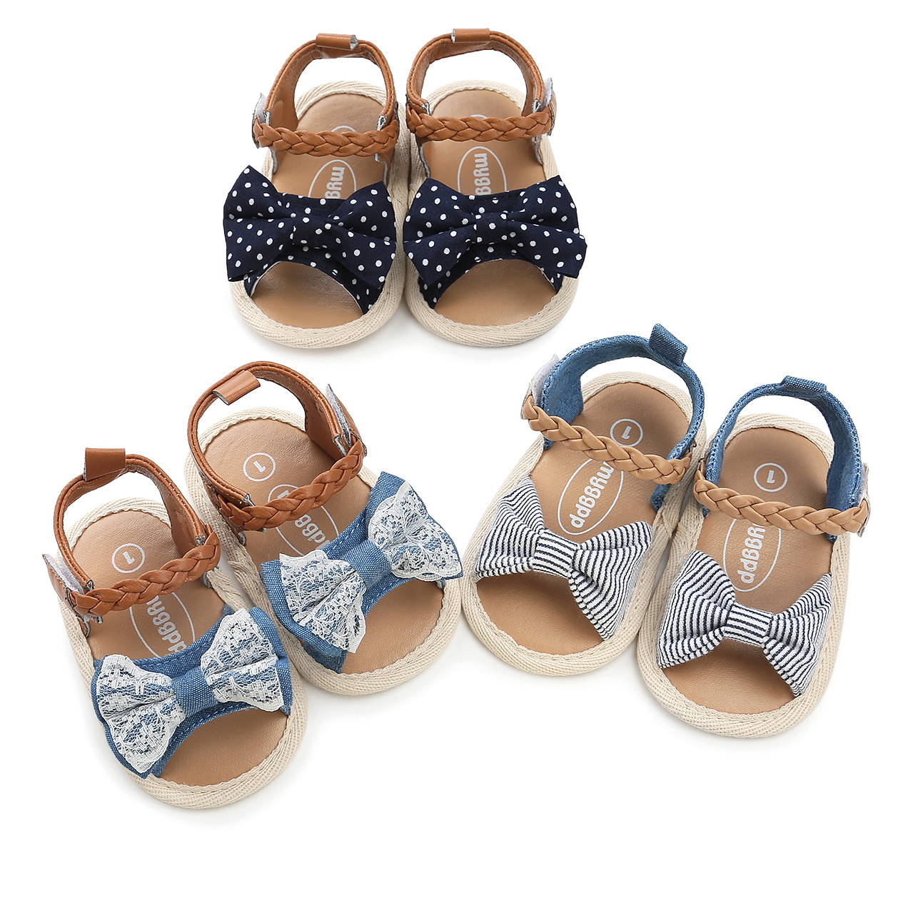 China New fashion Cotton and PU Anti-slip sole princess dress infant crib Baby girl sandals factory