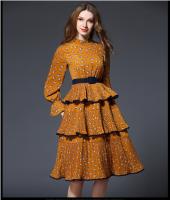 China fashion polyester print layered skirt fringed dress medium style factory