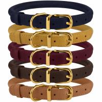 China Handmade Leather Rolled Rope Dog Collars For Small Medium Large Dogs Puppy Cat factory