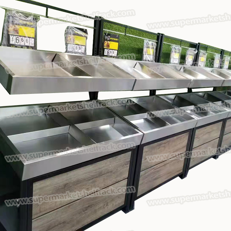 China 1800mm 1.2M Stainless Steel Vegetable Fruit Display Rack For Shopping Malls for sale