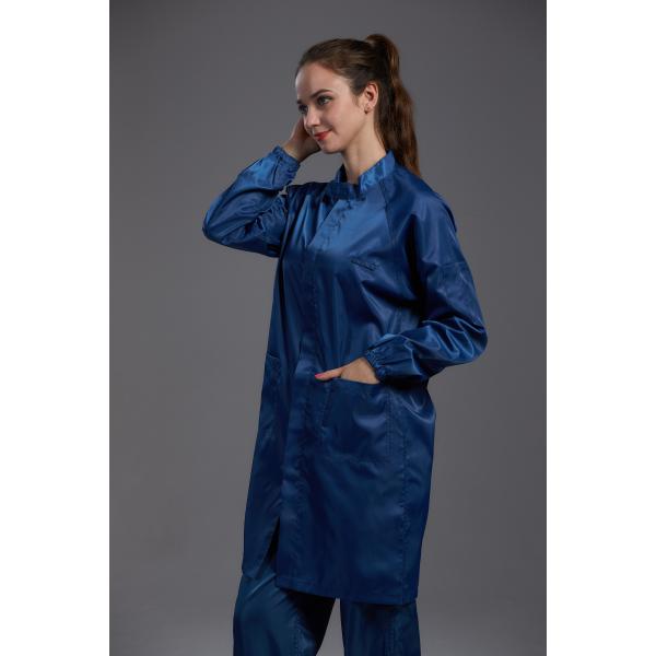 Quality Anti Static ESD Garment Resuable labcoat Class1000 straight open zipper stand for sale