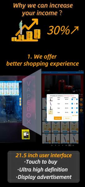 Micron smart wall mounted vape vending machine mini vending machine, micron smart e-cigarette vending machine has 4 floors and 3 slots, it can hold 130-145 vapes. Metal plate will prevent products from stealing when someone push the door 