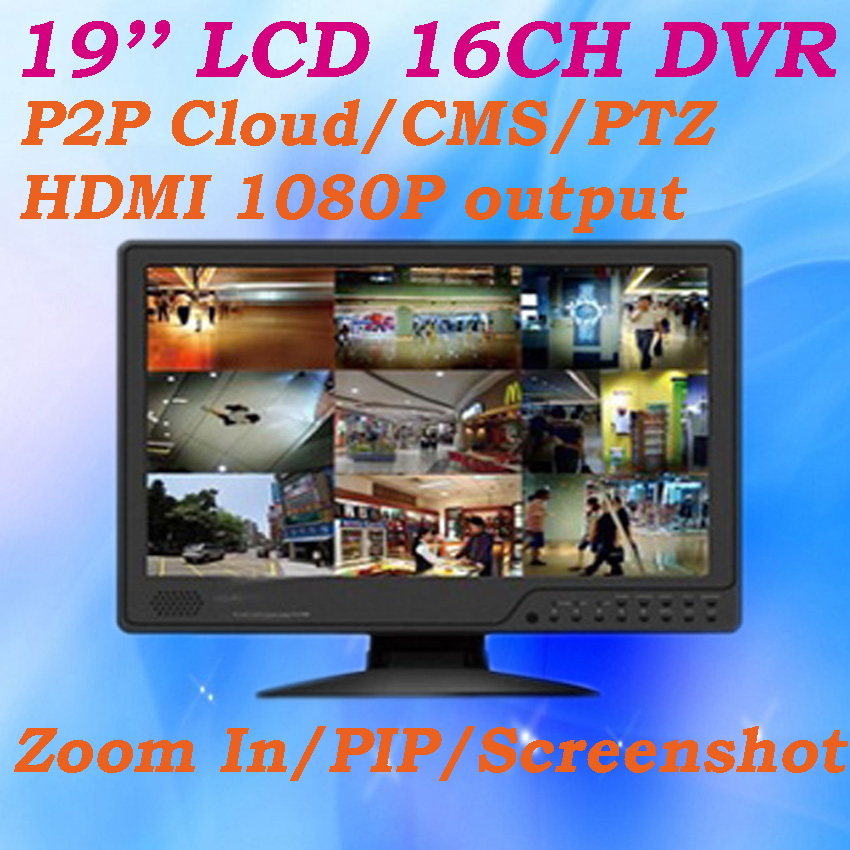 China 16CH All in one DVR 19'' LCD Monitor 960H CCTV DVR P2P Cloud PTZ Control Video Surveillance DVR system factory