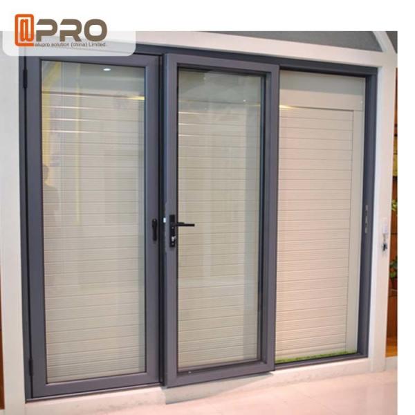 Quality Powder Coating Grey Aluminum Folding Doors With Double Glass Water Resistant for sale