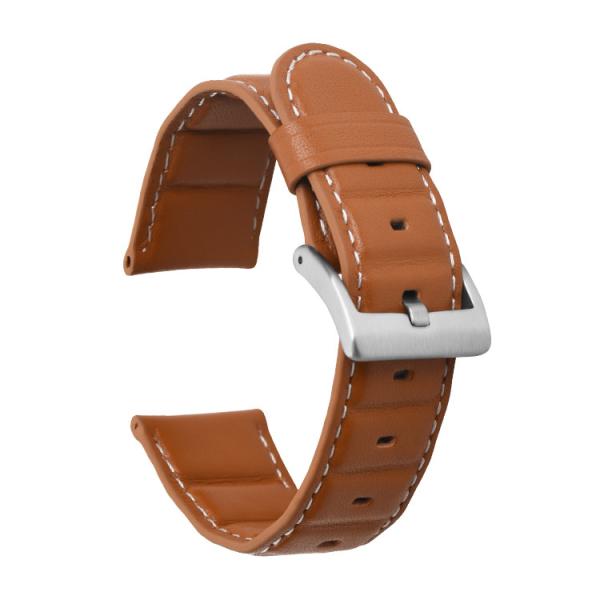 Quality Flexible 24mm Genuine Leather Watch Strap Bands Stainless Steel Buckle for sale