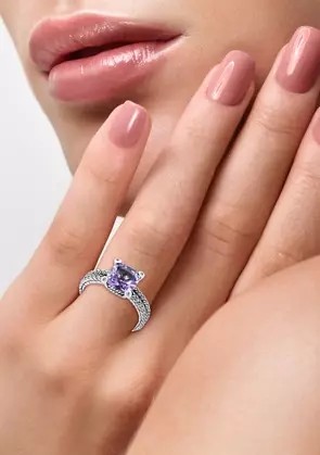 Quality Amethyst and White Sapphire Cable Ring With 925 Sterling Silver for sale