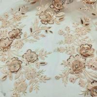 China 3D Flower Embroidered Lace Fabric , Sequin Lace Mesh Fabrics For Fashion Dresses factory